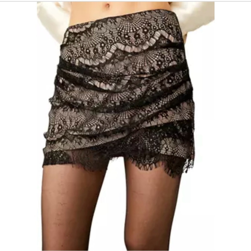 Free People Black and Tan Ruffled Mini Skirt